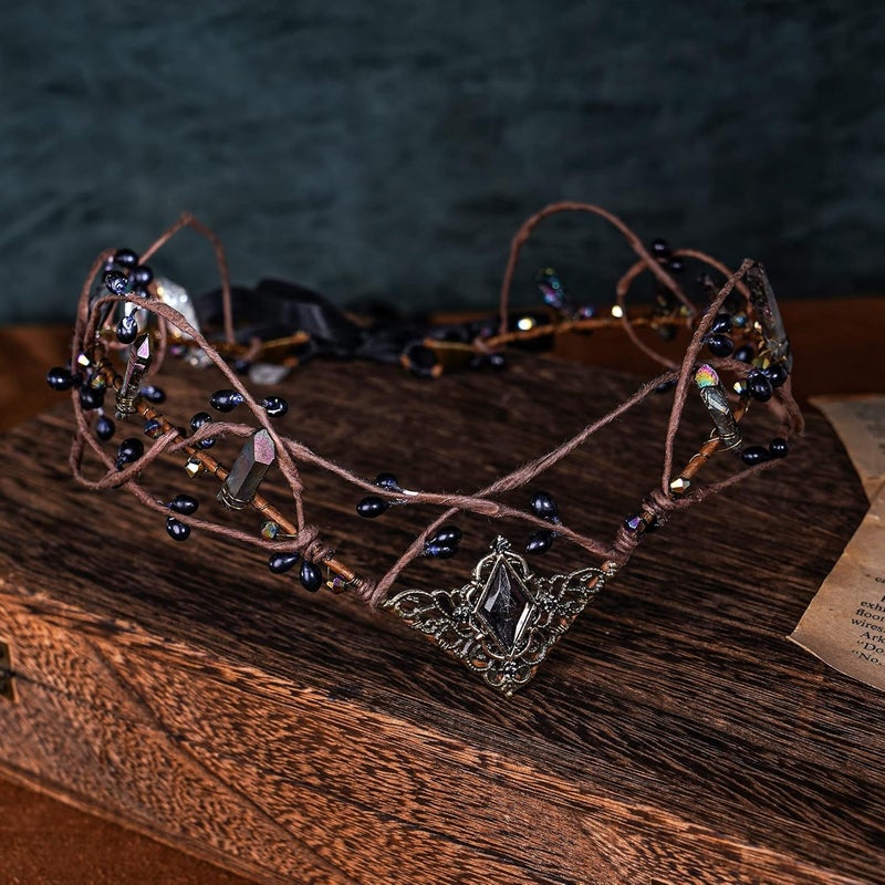 MOSTORY Elf Crystal Crown Tiara - Fairy Headpiece Viking Headband Elven Circlet for Renaissance Halloween Cosplay - Image 4